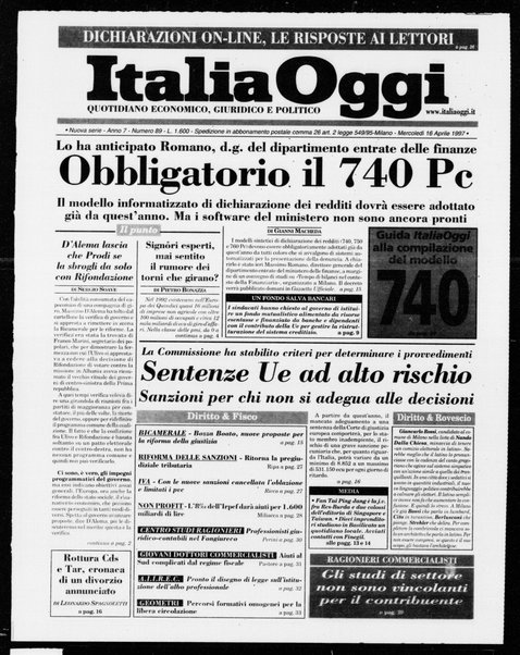 Italia oggi : quotidiano di economia finanza e politica